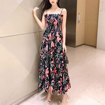 노이디제이 플라워 프린팅 쉬폰 스모크 플레어 롱 원피스 INO025A