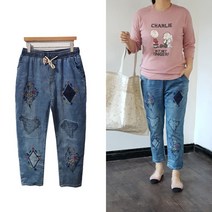 핑크홀릭 드리밍 꽃자수 사방스판 청바지