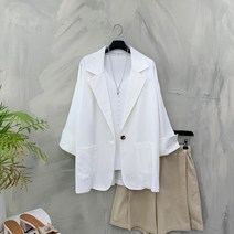 [행복여] 턴업 소매 루즈핏 7부 소매 마 하프 자켓