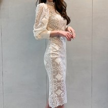 [랜덤플레이] 기하학 무늬 자수 오피스룩 미디 원피스