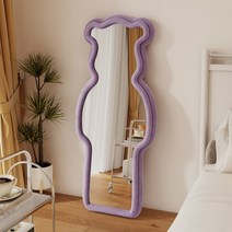 곰돌이 전신거울 대형 스탠드 쇼룸 매장 피팅 미러 카페 포토존 현관 베어브릭 벨벳 아이보리B, 퍼플