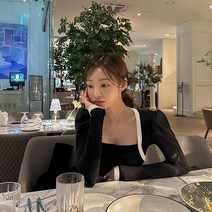[메이빈스] 배색 퍼프 볼레로 티셔츠