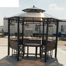 정자 옥상 야외 바베큐 원두막 테라스 정원 마당 펜션 팔각정 그늘 막 정자 테이블 의자 세트 차양 차광 하비리아, R