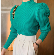 나니까 크롭 여성 반목 니트 퍼프소매 꽈배기 숏 니트티 초록 핑크 7color