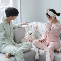 반려견커플룩 고방체크 고양이옷 면 파자마잠옷 실내복 개플룩 PK, 펫_핑크