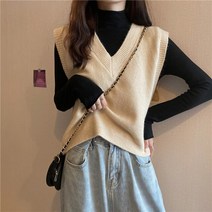 여성용 조끼 코트 봄과 가을 인스타그램 유행 아웃도어 v넥 올 매칭 루즈한 니트 스웨터
