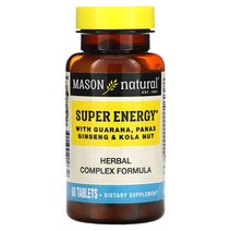 Mason Natural 슈퍼 에너지 과라나 인삼 콜라 넛 함유 60정, 4병