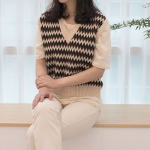 오데올라 지그재그 브이넥 숏 니트 베스트 조끼