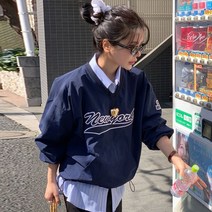 V넥 긴팔 우븐 맨투맨 루즈핏 간절기 바람막이 티셔츠