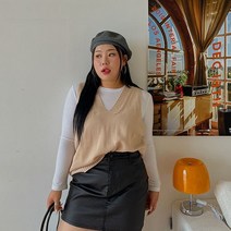제이스타일 빅사이즈 제니론 브이 트임 니트베스트 1