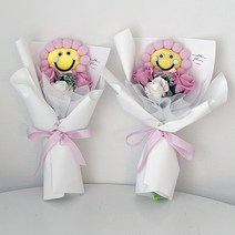어나더플레르 조화 스마일 인형 비누 미니 꽃다발, 핑크+핑크