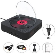 벽걸이 CD플레이어 휴대용 오디오 플레이어 블루투스 스피커 벽 설치용 스테레오 CD LED 스크린 음악 원격 제어 FM 라디오, [01] Black US