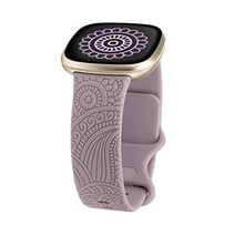 TOYOUTHS 플로럴 인그레이빙 밴드 Fitbit Versa 3/Fitbit Sense for Women 소녀 스포츠 실리콘 여름 꽃 팬시 귀여운 패션 디자이너 소프트 핸드메이, 보라_5.1 quot -6.5 quot 손목용 S