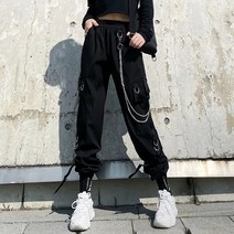 여성 댄스복 간지나는 댄스걸 조거팬츠캐주얼 하이 웨스트 탄성 빈티지 루즈핏 카고 팬츠 여성용 단색 블랙