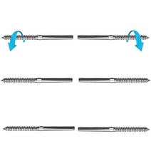 Steel DN Mate T316 스테인리스 스틸 오른손잡이 및 왼손잡이 스레드 스웨지 래그 나사 0.3cm(1/8인치) 케이블 난간 키트 목재 포스트용 6팩 데크 하드웨어/계단, Silver, 70