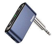 Rindor 차량용 블루투스 Aux 어댑터 업그레이드된 무선 5.0 3.5mm 수신기 홈 스테레오/핸즈프리 통화/유선 헤드폰용 16시간 배터리 수명 이중 연결 자동 재연결, Silver