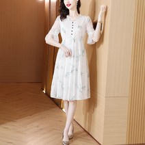 상견례옷차림 50대원피스 빅사이즈 자수 실크 가을 5부 미디