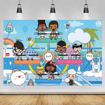저무리 Toca Life 세계 사진 배경 Boca 베이비 샤워 남아/여아 첫 번째 생일 파티 맞춤 배경 배너 장식 소품, 04 Vinyl 180x120cm, 01 하늘색