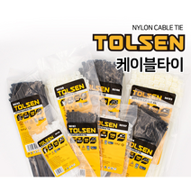 TOLSEN 툴쎈 케이블타이 전규격 세트 흰색 검정 노랑 파랑 선정리 고정 나일론 튼튼한 전선, 백색, 7.6*450MM
