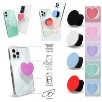 HP) DD) 투명 방탄 젤리 + (하트원형) 유무광 그립톡 케이스 갤럭시 S22울트라 S908, 연핑크(하트)