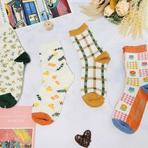 루루상회 비밀의 정원 디자인 양말 4종 중목 패턴 체크 일러스트 귀여운 여자 여성 예쁜 스니커즈