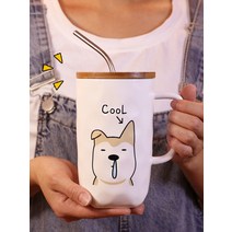 600ml 대용량 머그컵 뚜껑 머그잔 큰컵, I.hot머그+원목뚜껑+도자기뚜껑+빨대+티스푼
