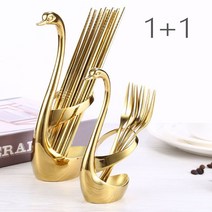 kelake 2P 백조 디자인 스테인리스강 수저통 보관함, 금색 2개(S+L)