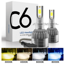 2PCS C6 led 자동차 헤드 라이트 H7 LED H4 전구 H8 H1 H3 H11 HB3 9005 HB4 9006 9007 자동 램프 안개등 3000K 6000K 8000K, 9007/HB5 Hi/Lo