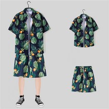 M-3XL 반팔 플라워 셔츠 여름 하와이안 반바지 정장 TZ1129