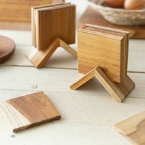 티크나무 사각 컵받침 5p 세트 삼각 정리대 포함 컵받침 원목컵, 선택1:본상품선택, 단품