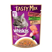 whiskas 위스카스 고양이 주식파우치, 12개, 테이스티믹스 씨푸드 칵테일 미역 그레이비 70g
