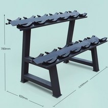 덤벨 아령 정리대 2단 진열 홈짐 피티샵 받침대 선반, 블랙 6쌍 덤벨 홀더 - 2단