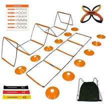 ALPHAWORX 올인원 민첩성 사다리 민첩성 훈련 장비 접이식 인스턴트 설치 엉킴 없는 디자인 8+4 중단 속도 사다리 운동 사다리 축구콘 12개 및 저항 밴드 3개 및 보관