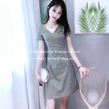 원피스 여름 브이넥 체크 슬림 핏 패션 미디엄 changqun