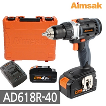 아임삭 AD618R 충전 드릴 드라이버 18V 4.0AH 배터리 2개 풀세트, 1개
