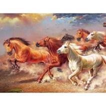 초원의 백마 흑마 군마 큐빅 구슬십자수 승진 성공운 5D 풀 스퀘어 팔마도 칠마도 말 그림 DIY, Round Drill 80x60cm, 4169