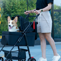 애견유모차 저상형 접이식 개모차 소형견 펫트레일러, 분리손잡이 체리