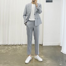 아도르클래식 Mousse 글랜체크 반밴딩 한여름 봄 가을 캐주얼 스판 정장 수트 세트