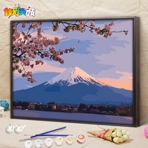 DIY명화그리기 diy 유화그리기 풍경+액자 명화그리기 유화 세트 캔버스형 40 x 50 cm, 후지산, 40*50 콤보 상자