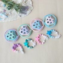 아가프라 딸랑이 치발기+실리콘 노리개홀더 SET 아기 장난감 쪽쪽이클립, 딸랑이-핑크, 스타옐로우