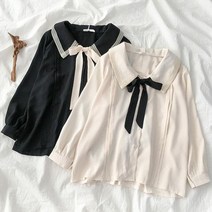 서브컬쳐 멘헤라 블라우스 긴팔 레이스 셔링 카라 프릴 리본