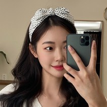 고급 새틴 도트 땡땡이 왕리본 헤어밴드 머리띠