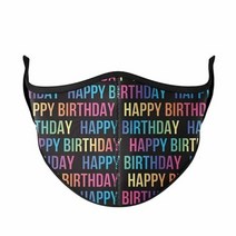 Top Trenz Kids Face Wrap Cloth Reusable Fashion Mask Medium (Ages 8+ to Adult) (Brown Zebra), Happy Birthday - Black