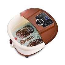 Ovitus 풋 스파 목욕 마사지기 전동 마사지 롤러 열 버블 제트 포함 온도 조절 가능한 족욕 욕조 시간 설정 슈퍼 라지 사이즈 페디큐어 스파 소금 및 티트리 오일 사용 가능, 브라운.