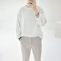 아도르클래식 먼데이 6컬러 스트라이프 단가라 세미 오버핏 긴팔 커플티