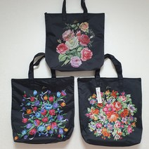 일제 Kew 꽃 지퍼형 에코백 시장 가방 주머니 화려한 꽃 무늬 생활 방수 쇼핑백, 튤립꽃