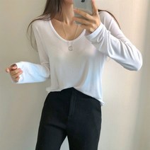 루즈핏 U넥 레이온 무지 긴팔 티셔츠