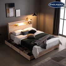 잉글랜더 레이크 편백나무 원목 LED 수납 침대/DH 7존 라텍스 독립매트-Q, 내츄럴원목