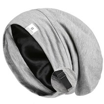 YANIBEST 실크 새틴 보닛 머리카락 보호 수면 모자 조절 가능한 실크 안감 느슨한, Large_Light Grey