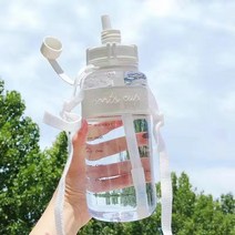 UNBAISER 1L 2L 대용량 휴대용 헬스 빨대 보틀 텀블러, 600ML그레이+스트로+스트랩
